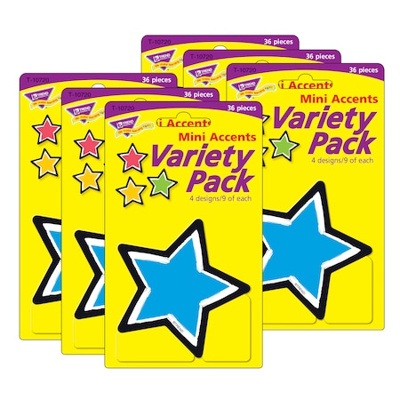 Trend Enterprises Bold Strokes Stars Mini Accents Variety Pack, 36 Pieces, PK6 T10720